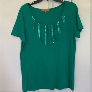 Ellen Tracy XL Emerald Green Sequined Blouse(NWOT)